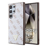 Galaxy S24 Ultra Uyumlu Kılıf Guess Lisanslı PU Üçgen Logo 4G Desenli Kapak Beyaz