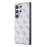 Galaxy S24 Ultra Uyumlu Kılıf Guess Lisanslı PU Üçgen Logo 4G Desenli Kapak Beyaz