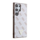 Galaxy S24 Ultra Uyumlu Kılıf Guess Lisanslı PU Üçgen Logo 4G Desenli Kapak Beyaz