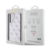 Galaxy S24 Ultra Uyumlu Kılıf Guess Lisanslı PU Üçgen Logo 4G Desenli Kapak Beyaz