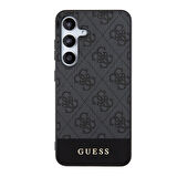 Galaxy S24 Uyumlu Kılıf Guess Lisanslı PU Deri Şerit Logo Dizaynlı Kapak Siyah