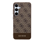 Galaxy S24 Uyumlu Kılıf Guess Lisanslı PU Deri Şerit Logo Dizaynlı Kapak Kahverengi
