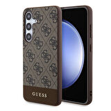 Galaxy S24 Uyumlu Kılıf Guess Lisanslı PU Deri Şerit Logo Dizaynlı Kapak Kahverengi