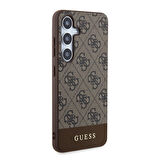 Galaxy S24 Uyumlu Kılıf Guess Lisanslı PU Deri Şerit Logo Dizaynlı Kapak Kahverengi