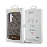 Galaxy S24 Uyumlu Kılıf Guess Lisanslı PU Deri Şerit Logo Dizaynlı Kapak Kahverengi