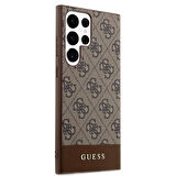 Galaxy S24 Ultra Uyumlu Kılıf Guess Lisanslı PU Deri Şerit Logo Dizaynlı Kapak Kahverengi