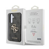 Galaxy S24 Uyumlu Kılıf Guess Lisanslı PU Deri Yazı ve 4G Metal Logolu Desenli Kapak Siyah