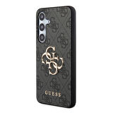 Galaxy S24 Plus Uyumlu Kılıf Guess Lisanslı PU Deri Yazı ve 4G Metal Logolu Desenli Kapak Siyah