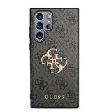 Galaxy S24 Ultra Uyumlu Kılıf Guess Lisanslı PU Deri Yazı ve 4G Metal Logolu Desenli Kapak Siyah