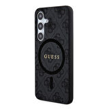 Galaxy S24 Uyumlu Kılıf Guess Lisanslı Magsafe Şarj Özellikli 4G Desenli Yazı Logolu Kapak Siyah
