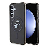 Galaxy S24 Kılıf Karl Lagerfeld Lisanslı Magsafe Özellikli Karl & Choupette IML Baskılı Kapak Siyah