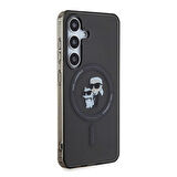 Galaxy S24 Kılıf Karl Lagerfeld Lisanslı Magsafe Özellikli Karl & Choupette IML Baskılı Kapak Siyah