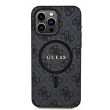 iPhone 15 Pro Max Uyumlu Kılıf Guess Lisanslı Magsafe Özellikli 4G Desenli Yazı Logolu Kapak Siyah