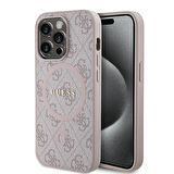 iPhone 14 Pro Max Uyumlu Kılıf Guess Lisanslı Magsafe Özellikli 4G Desenli Yazı Logolu Kapak Pembe