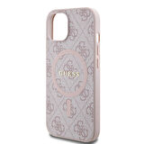 iPhone 15 Uyumlu Kılıf Guess Orjinal Lisanslı Magsafe Özellikli 4G Desenli Yazı Logolu Kapak Pembe
