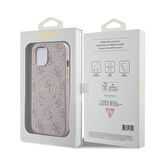 iPhone 15 Uyumlu Kılıf Guess Orjinal Lisanslı Magsafe Özellikli 4G Desenli Yazı Logolu Kapak Pembe