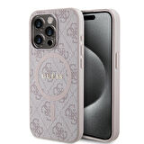 iPhone 15 Pro Uyumlu Kılıf Guess Lisanslı Magsafe Şarj Özellikli 4G Desenli Yazı Logolu Kapak Pembe