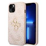 iPhone 14 Uyumlu Kılıf Guess PU Deri Büyük Metal Logo Dizaynlı Kapak Pembe