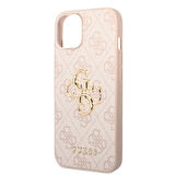 iPhone 14 Uyumlu Kılıf Guess PU Deri Büyük Metal Logo Dizaynlı Kapak Pembe