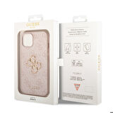 iPhone 14 Uyumlu Kılıf Guess PU Deri Büyük Metal Logo Dizaynlı Kapak Pembe