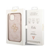 iPhone 15 Uyumlu Kılıf Guess Orjinal Lisanslı PU Deri Yazı ve 4G Metal Logolu Desenli Kapak Pembe