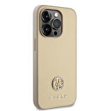 iPhone 14 Pro Max Uyumlu Kılıf Guess Orjinal Lisanslı Deri 4G Metal Logo Strass Kapak Gold