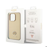 iPhone 14 Pro Max Uyumlu Kılıf Guess Orjinal Lisanslı Deri 4G Metal Logo Strass Kapak Gold