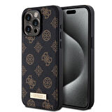 iPhone 15 Pro Max Uyumlu Kılıf Guess Magsafe Şarj Özellikli PU Deri Desenli Metal Plaka Logolu Siyah