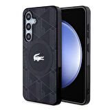 Galaxy S24 Uyumlu Kılıf Lacoste Lisanslı Magsafe Çift Katman Timsah Logolu Blend Monogram Siyah