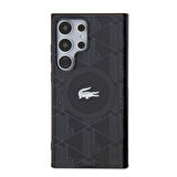 Galaxy S24 Ultra Kılıf Lacoste Lisanslı Magsafe Özellikli  Timsah Logolu Blend Monogram Siyah