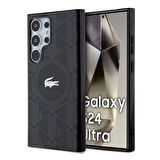 Galaxy S24 Ultra Kılıf Lacoste Lisanslı Magsafe Özellikli  Timsah Logolu Blend Monogram Siyah