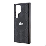 Galaxy S24 Ultra Kılıf Lacoste Lisanslı Magsafe Özellikli  Timsah Logolu Blend Monogram Siyah