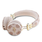 Metal El Yazısı Logolu Kulak Üstü Bluetooth Kulaklık Guess Orjinal Lisanslı PU Desenli Pembe