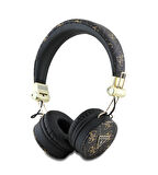 Metal Üçgen Logolu Kulak Üstü Bluetooth Kulaklık Guess Orjinal Lisanslı PU Desenli Siyah