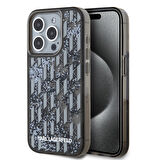 iPhone 15 Pro Max Kılıf Karl Lagerfeld Orjinal Lisanslı Simli KL Yazılı Monogram Gradıent Siyah