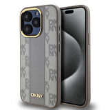 Apple iPhone 15 Pro Uyumlu Kılıf DKNY Orjinal Lisanslı Magsafe Şarj Özellikli 3D Yazılı Checkered Pattern Kapak