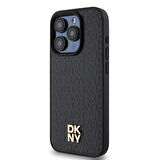 Apple iPhone 15 Pro Uyumlu Kılıf DKNY Orjinal Lisanslı Magsafe Şarj Özellikli 3D Yazılı Repeat Pattern Kapak