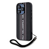 iPhone 16 Pro Max Kılıf Karl Lagerfeld Orjinal Lisanslı Askılı Saffiano Athleisure Şerit Çizgi Pembe