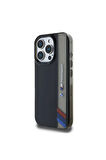 iPhone 16 Pro Uyumlu Kılıf BMW Lisanslı M Logolu Üç Renk Çizgili Motorsport Vertical Stripe Siyah