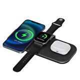 Wiwu Power Air PA3IN1B 3 in 1 Kablosuz Şarj Standı 15W iPhone & Airpods & Apple Watch Uyumlu Şarj İstasyonu 