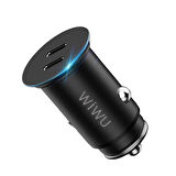 Wiwu King Kong PC400 Dual Type-C PD Araç Şarj Cihazı 40W Hızlı Şarj Aleti Çakmaklık Tipi