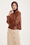 Armine Kısa Deri Ceket 22K5007 Camel