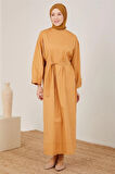 Gabardin Kuşaklı Spor Elbise-Camel | 2