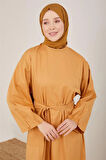 Gabardin Kuşaklı Spor Elbise-Camel | 2