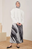 Omzu Drapeli Saten Bluz-İnci | 42