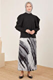 Omuz Drapeli Saten Bluz-Siyah | 40