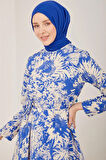 Desenli Belden Bağlamalı Tunik-Mavi | 40