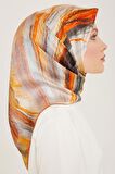 Armine Gri-Turuncu Batik Desen Tivil İpek Eşarp 9102-02