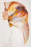 Armine Gri-Turuncu Batik Desen Tivil İpek Eşarp 9102-02
