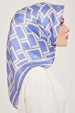 Armine Havaci Mavi-Beyaz Geometrik Desen Tivil İpek Eşarp 9132-80